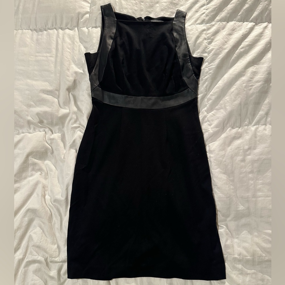 Vince Camuto Black Sleeveless Sheath Dress with Faux Leather Detail